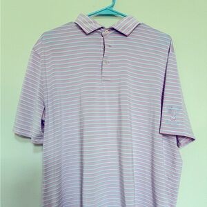 Ralph Lauren golf polo, RLX, XL, pink, gray, white stripes. Champions golf logo